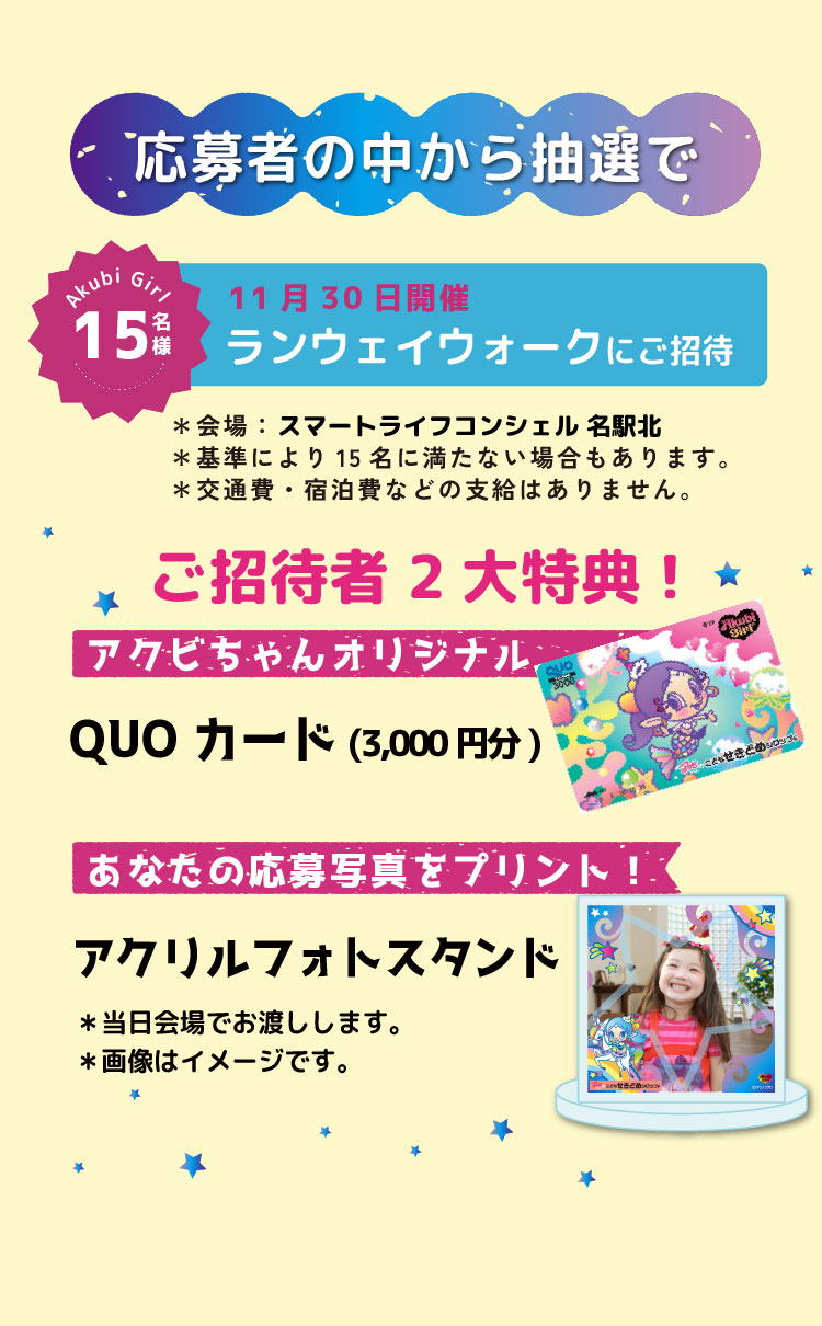 賞品：オリジナルQUOカード、ランウェイウォークイベントご招待